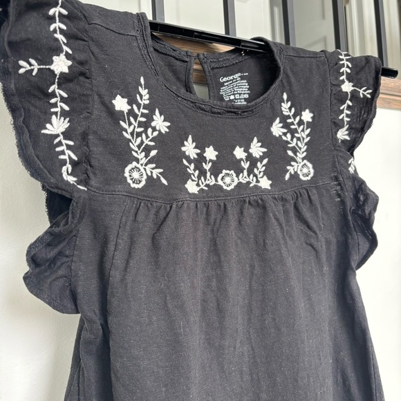 George - Girls Black Dress with White Embroidery, Size 7/8 - Picture 2 of 10